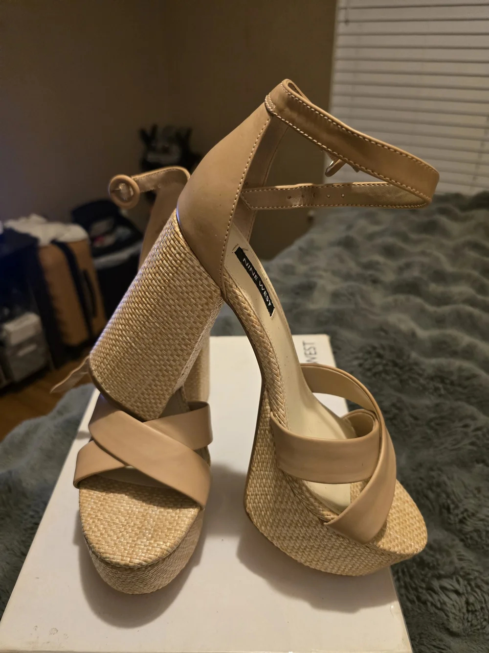 Nine West Women's Nude Ankle-Strap Wedge Sandals